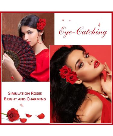 12 Pack Red Rose Floral Hair Clips - Mexican Hair Flowers Hairpin Set for Women | Wedding and Party Supplies - Rose Hair Accessories - Buy Online on GoSupps.com