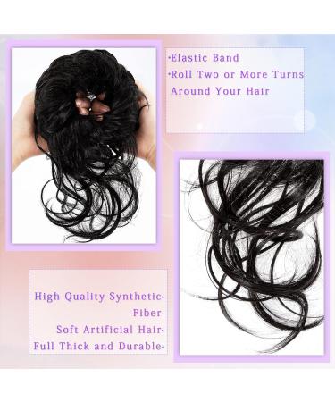 Voluminous Wavy Messy Bun Hairpiece with Hair Rope and Hairpin | Black Hair Bun Extension for Bridal Hairstyles - Buy Online on GoSupps.com