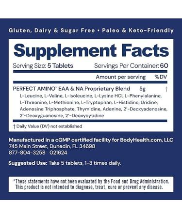 BodyHealth PerfectAmino 300 Tablets: Essential Amino Acids BCAA Supplement for Muscle Recovery & Energy - Vegan Pre/Post Workout - 99% Utilization - 300 Count - Buy Online on GoSupps.com