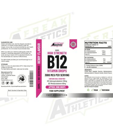 High Strength Vitamin B12 Liquid Drops 3000mcg - Vegan Friendly 60ml - Sublingual Dual Action for Fast Absorption - Buy Online on GoSupps.com