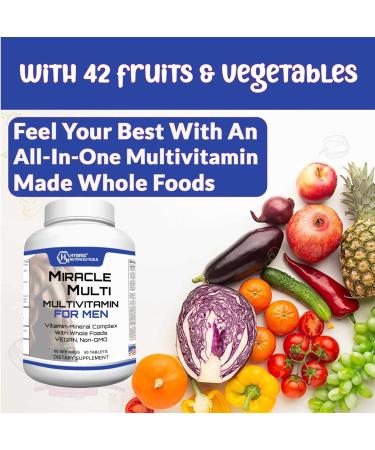 MiracleMulti Best Multivitamin for Men Vitamin and Mineral Supplement with Probiotics Superfood Enzyme Blend: Support for Heart Prostate Stamina Energy: Non-GMO (2-Pack 120 Tablets) - Buy Online on GoSupps.com
