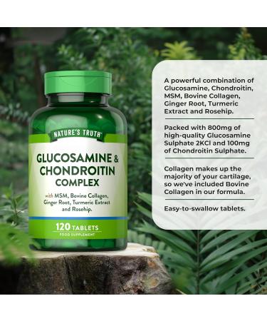 Glucosamine and Chondroitin High Strength Complex | 120 Tablets | with MSM Bovine Collagen Ginger Root Turmeric Extract and Rosehip | No Artificial Preservatives | by Nature's Truth - Buy Online on GoSupps.com