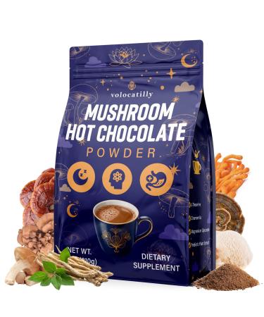 Mushroom Hot Cocoa with Magnesium Glycinate Reishi L-Theanine Ashwagandha Lemon Balm Lavender Cacao Powder Organic Hot Chocolate Supplement for Sleep Relaxation No Melatonin Vegan 2P