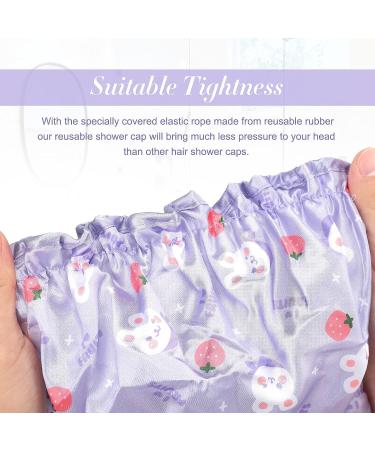 Kids Shower Cap 2PC Set | Cute Double Layer Toddler Caps with Cartoon Animals | Pink Cat & Purple Rabbit Design - Buy Online on GoSupps.com