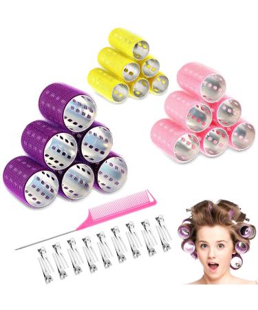 37 Pieces Aluminium Thermal Hair Rollers Set 3 Sizes Self Grip Hair Rollers 18 Pieces Duckbill Hair Clips, Comb Hairdressing Styling Tool, Random Color for Women, Men (0.98 Inch, 1.42 Inch, 1.8 Inch) 37 Piece Set