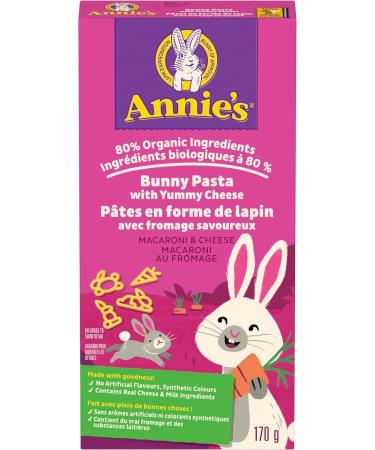 ANNIE'S - MACARONI AND CHEESE Bunny Pasta Cheese No Artificial Flavours No Synthetic Colours Contains Real Cheese and Milk Ingredients 80% Organic Ingredients 170 Grams Package - Buy Online on GoSupps.com