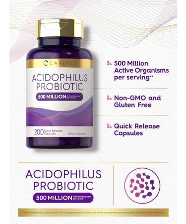 Carlyle Acidophilus Probiotic Capsules for Women and Men | 500 Million CFU | 200 Pills | Lactobacillus Supplement | Non-GMO and Gluten Free - Buy Online on GoSupps.com