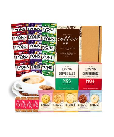 Gift Harbour Lyons Coffee & Biscuit Hamper - Coffee Gift Hamper Basket Coffee Gift Set Food Hamper Gifts for Women & Men with Assorted Shortbread Border Biscuits and Caramel Lotus Biscoff Biscuits