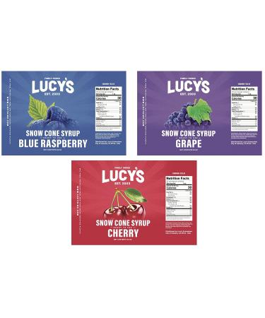 Lucy's Family Owned Shaved Ice Snow Cone Syrups - Cherry, Blue Raspberry, Grape - 32oz Bottles (Pack of 3) - Buy Online on GoSupps.com