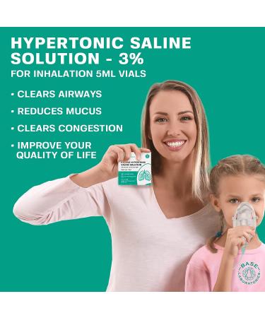Base Labs 3% Hypertonic Saline Solution for Nebulizer Machine - 25 Vials, 5ml Unit Dose l Kids & Adults | Respiratory Relief & Nasal Hygiene | Clears Lungs & Congestion - Buy Online on GoSupps.com