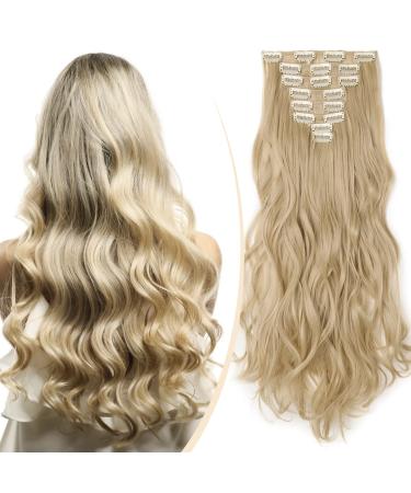 S-noilite 17-26 Inches(43-66cm) 8pcs Long Full Head Clip In Hair Extensions Extension Sexy Lady Fashion Choice 60 Colours (17 Inches-Curly Golden mix bleach blonde) Golden mix bleach blonde 17 Inch
