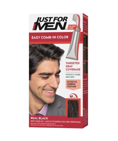 Just For Men Easy Comb-In Color, Hair Coloring for Men with Comb Applicator - Real Black, A-55 Real Black 1 Count (Pack of 1)