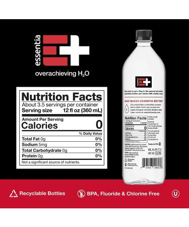 Essentia Water 42.2 Fl Oz (Pack of 12) | 99.9% Pure Ionized Alkaline Water with Electrolytes | pH 9.5+ Smooth Taste | Black Bottle - Buy Online on GoSupps.com