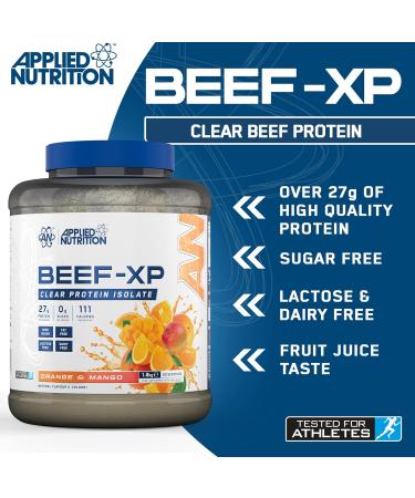 Applied Nutrition Beef XP - Clear Hydrolysed Beef Protein Isolate 1.8kg (Orange & Mango) - Dairy Free, Lactose Free, Zero Sugar, Low Fat Protein Powder - 60 Servings - Buy Online on GoSupps.com