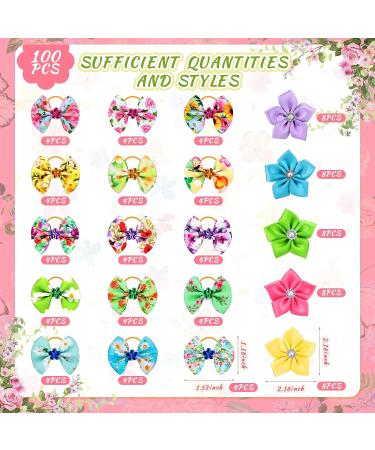100Pcs/50Pairs Floral Dog Bows for Spring & Summer | Easter Dog Grooming Accessories for Puppy/Cat| Holiday Pet Hair Bands - Buy Online on GoSupps.com