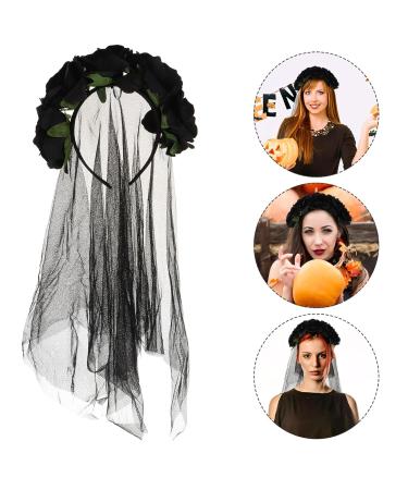 Lurrose Rose Floral Crown Headband | Day of the Dead Costume Accessory for Halloween & Festivals - Black Pattern - Buy Online on GoSupps.com
