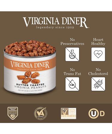 Virginia Diner Gourmet Natural Extra Large Butter Toasted Virginia Peanuts 18oz Tin - 1.12lb Pack - Buy Online on GoSupps.com