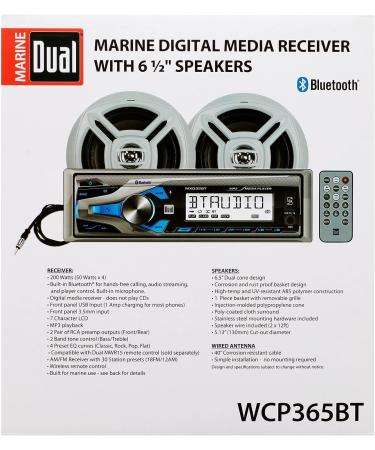 Dual Electronics WCP365BT Marine Single DIN Stereo Receiver with AM/FM Tuner  Built-in Bluetooth  USB Port  Two 6.5 inch Dual Cone Marine Speakers & Marine Antenna Combo - Buy Online on GoSupps.com