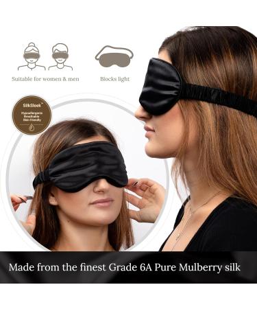 SilkSleek 22 Momme Pure Mulberry Silk Eye Mask for Sleeping | 100% Silk Filled | Super Soft & Comfortable | Blackout Sleep Mask | Travel Essential in Gift Box - Black - Buy Online on GoSupps.com