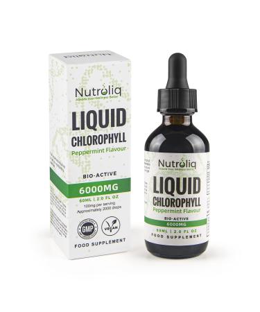 Nutroliq Liquid Chlorophyll Drops for Water - Herbal Extract Promoting Healthy Weight Management Immune System - Energy & Cleansing Support - Non-GMO Zero Sugar - 60ml Natural Peppermint Flavor