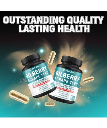 CIVIMUNA Bilberry Extract Capsules with Grape Seed Carrot Elderberry Eyebright Goji Berry and More - 120 Capsules for 4 Months Supply - Buy Online on GoSupps.com
