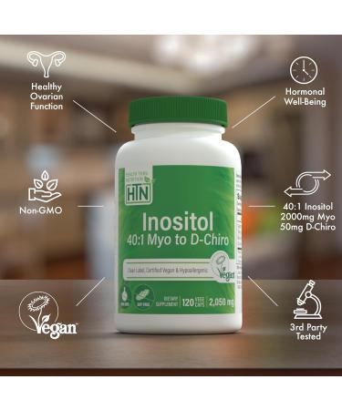 Health Thru Nutrition Inositol Supplement 40:1 Myo-Inositol to D-Chiro-Inositol Ratio 2050mg Per Serving | 120 Capsules | Certified Vegan | Non-GMO - Buy Online on GoSupps.com