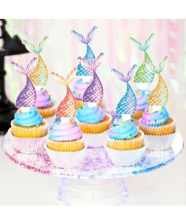 Cyodoos 25Pcs Mermaid Tails Cupcake Toppers Mermaid Tail for Mermaid Party Decoration Baby Shower Party Supplies (two-sided) - Buy Online on GoSupps.com