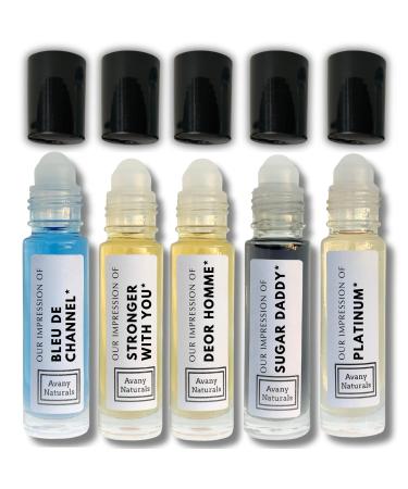 Mens Cologne Sampler Sets - Travel Size Perfume Scented Body Oil Alt Fragrances Replicant Perfume Roll on Mini Perfume Bottle for Man 5 pc (Masculine Vibes)