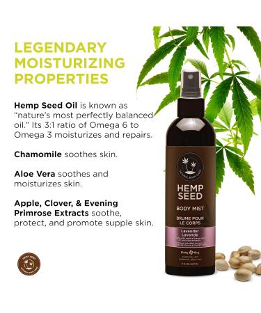 Hemp Seed Body Mist - 8 fl oz - Moisturizes Invigorates & Protects Skin - With Hemp Seed Oil Chamomile & Aloe Vera - Vegan Cruelty Free Lavender - Buy Online on GoSupps.com
