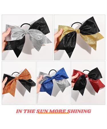 DEEKA 12 PCS 8 Large Glitter Cheer Bows - Black/Gold - Handmade for Cheerleader Girls and Sports - Ponytail Holder - Pack of 12 - Buy Online on GoSupps.com