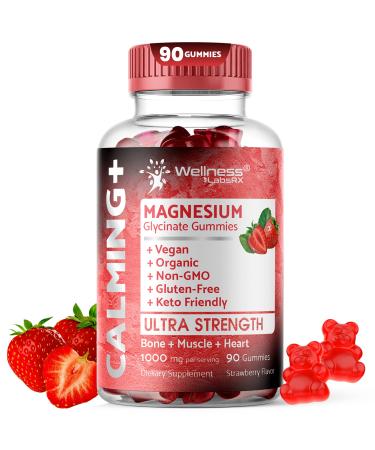 Magnesium Glycinate Gummies 1000 mg - Magnesium Supplement to Support Relaxation Heart Health - Chewable Calm Magnesio Gummies for Adults Glicinato De Magnesio - Strawberry Flavor Strawberry 90 Count (Pack of 1)