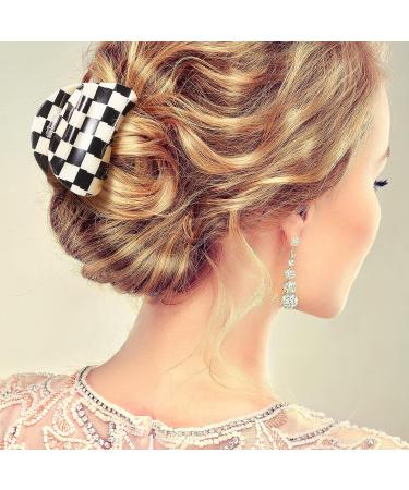 Checkered Hair Claw Clips Set - Non Slip Large Rectangular Barrettes for Women & Girls - 80's Hair Accessories (Black/White) - Buy Online on GoSupps.com