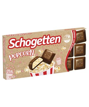 Schogette popcorn 1 x 100g chocolate bar with popcorn and corn pieces practically individually portioned.A pleasure.Piece by piece.