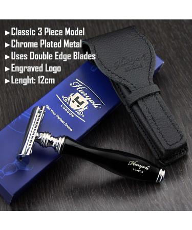 Men's Classic DE Safety Razor Black & Leather Pouch | Travel Essentials & Gifts for Him - Buy Online on GoSupps.com