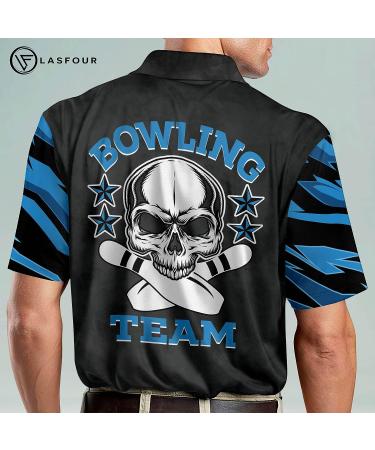 LASFOUR Custom Skull Bowling Team Polo Shirts - Personalized Short Sleeve Bowling Polo in Blue Skull Design - Buy Online on GoSupps.com