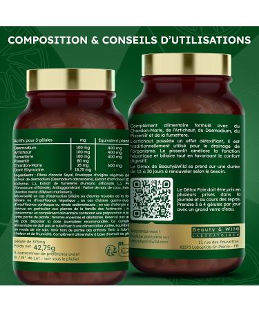 Laboratoires Beauty&Wild D tox Foie Artichaut Chardon Marie Pissenlit - Coupe Faim Drainage h patique digestion minceur naturelle 120 g lules v gan Fabriqu en France - Buy Online on GoSupps.com