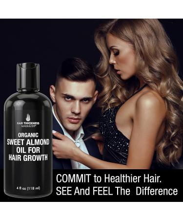 Organic Sweet Almond Oil for Hair Growth | Cold Pressed, Pure, Hair Thickness Maximizer | Stop Hair Loss, Thickening Treatment Serum for Men & Women - 4 Fl Oz - Buy Online on GoSupps.com