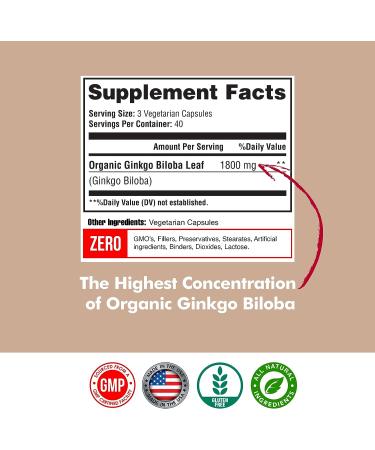 Happi Mi Nutrition Ginkgo Biloba 1800mg  Ginkgo Biloba Organic  Memory & Brain Function Support  Improves Concentration and Cognitive Support  Clarity  120 Veggie Caps  Non GMO  120Caps - Buy Online on GoSupps.com