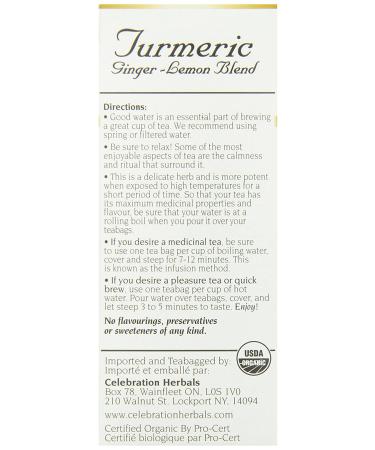 Organic Turmeric Ginger Lemon Tea - 24 Bags | Celebration Herbals - Buy Online on GoSupps.com