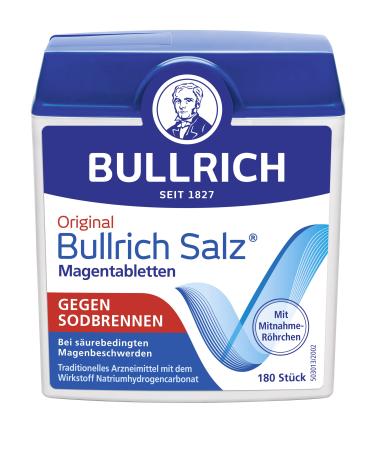 Bullrich Salz |Quick help with heartburn and acid -related stomach complaints |Vegan |180 tablets (1 -pack) 180 Count (Pack of 1) heartburn