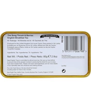 New English Teas Song Thrush and Berries Tea Tin with 40 English Breakfast Teabags (Pink) - Buy Online on GoSupps.com