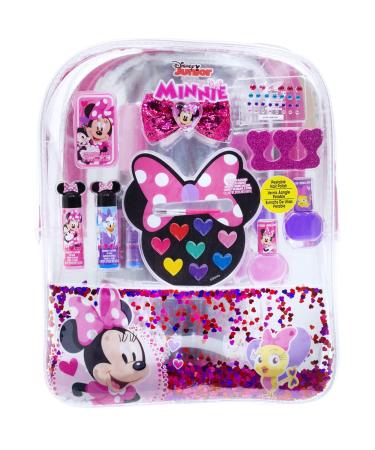 Disney Minnie Mouse - Townley Girl backpack Cosmetic Set Includes: Lip Gloss Compact Hair Bows Nail Polish Nail File Lip Balm Toe Spacer Nail Stickers
