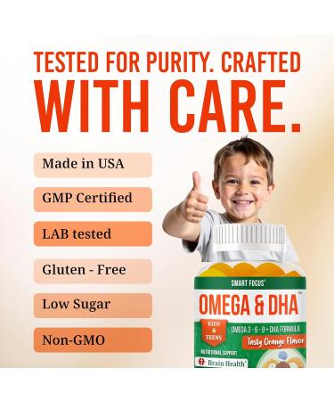 Focus Supplement for Teens & Kids Brain Focus Gummies for Concentration Memory Clarity & Attention | Omega DHA Plant-Based 60 Gummies | Teen Brain Vitamins & Kids Focus Vitamins Fish-Oil-Free - Buy Online on GoSupps.com