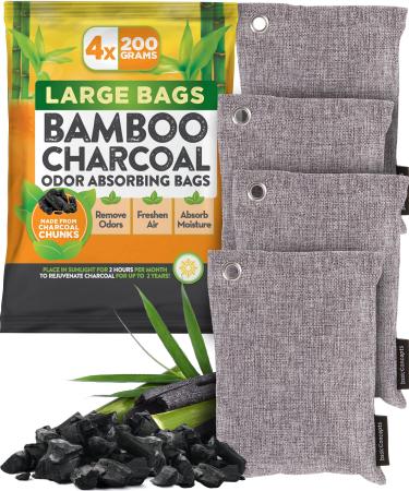 Nature Fresh Charcoal Bags Odor Absorber (Large, 4 Pack, 200g each), Reduce Odors Naturally with Bamboo Charcoal Air Purifying Bags for Car, Home, Closet, Shoe Deodorizer Eliminator Freshener Remover 4 x 200g