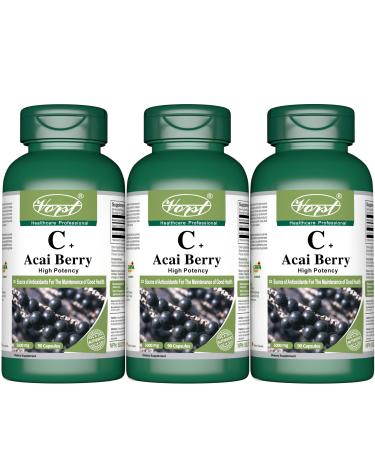 VORST Acai Berry 500mg 10:1 Extract (5000mg Raw Equivalent) with Vitamin C 3 X 90 Capsules | Antioxidant Supplement for Digestion Health Immune Health & Anti Aging | Includes Vitamin C | Powder Pills | 3 Bottles 90 count (Pack of 3)