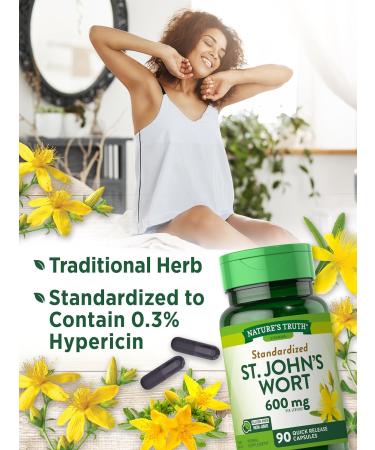 St Johns Wort Capsules 600mg - 90 Count Non-GMO Gluten Free Supplement by Nature's Truth - Buy Online on GoSupps.com