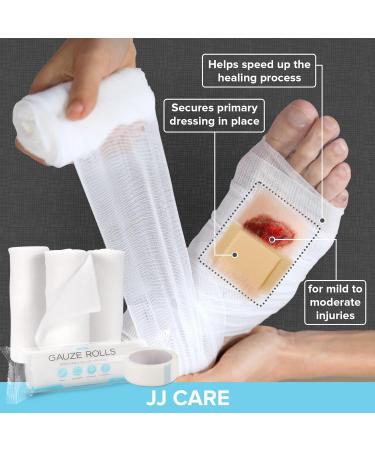 JJ CARE Gauze Rolls Pack of 48 - Individually Wrapped 4 x 4.1 Yards Gauze Bandage Roll with Bonus Medical Tape - Latex Free & Stretchable - Buy Online on GoSupps.com