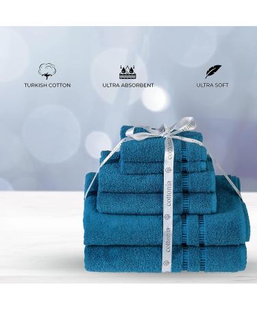 COTTONIA Hotel Style Collection 100% Turkish Cotton Towels - 6 Piece Set in Air Force Blue | Super Absorbent, Luxurious, and Durable - Buy Online on GoSupps.com