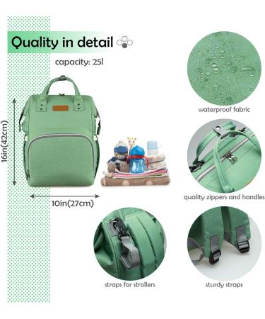 NEVEQ Babilation Wicking Pack: Large Capacity Multi-Compartment Travel Backpack for Diapers - Waterproof Portable with Fan & Baby Flasher - Light Green - Buy Online on GoSupps.com