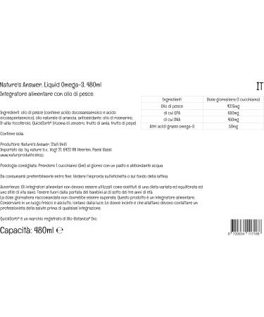 Nature's Answer Natures Answer Liquid Omega3 omega3 liquid with EPA and DHA high dose 480 ml laboratory tested glutenfree genetic engineeringfree - Buy Online on GoSupps.com